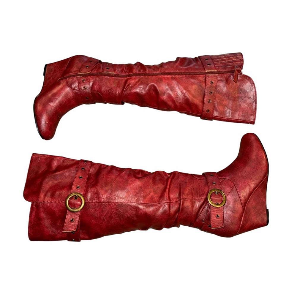 Forever Young ALKA Red Over The Knee Wedge Boots - Size 6 - Picture 8 of 14